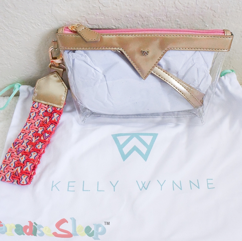 *Kelly Wynne* Clear & Gold Metallic Purse w/ Woven Wristlet Straps - NEW!